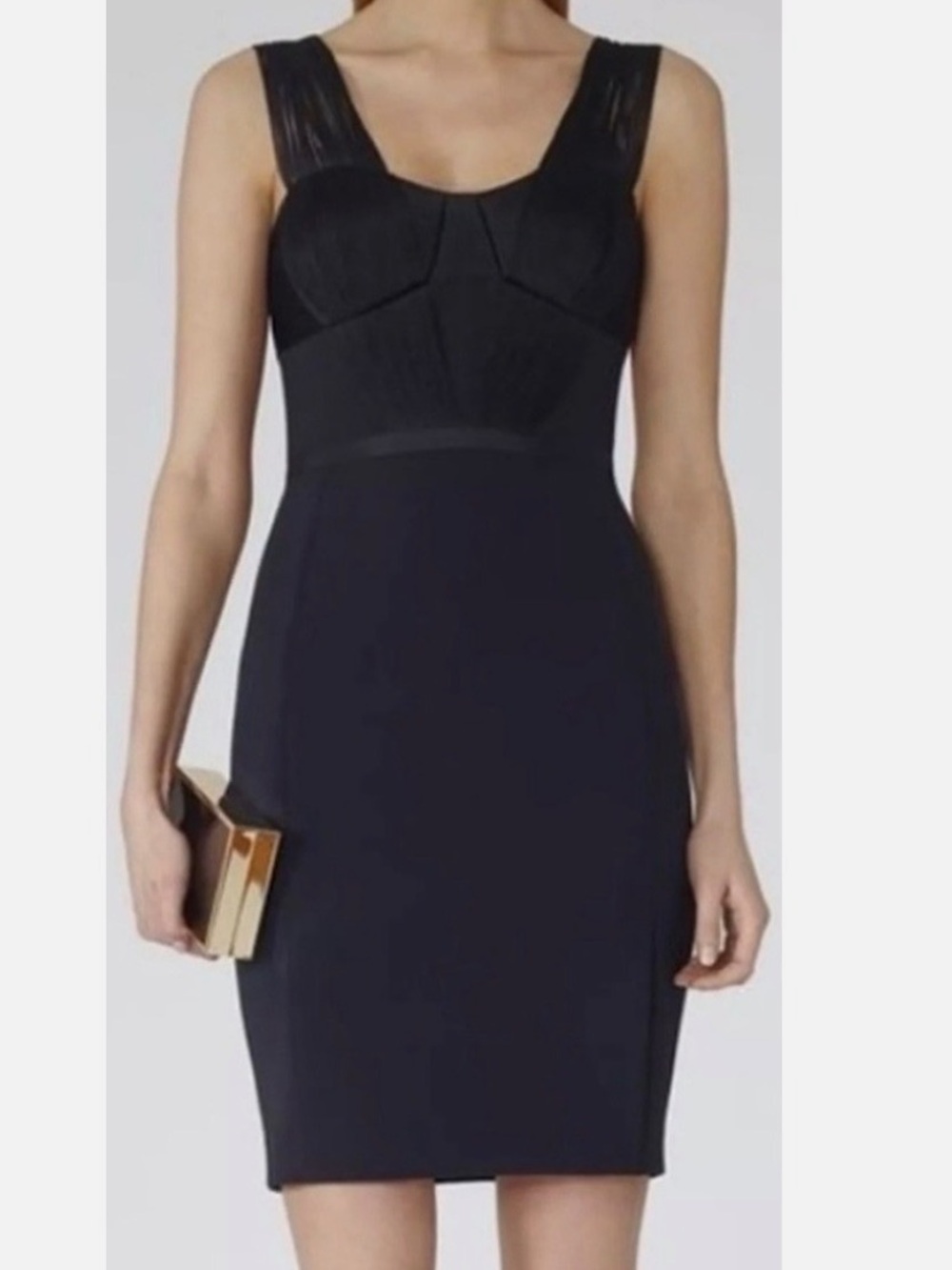 REISS Navy Fringe Strap Bodycon Cocktail Dress Quiet Luxury Office Siren size 8